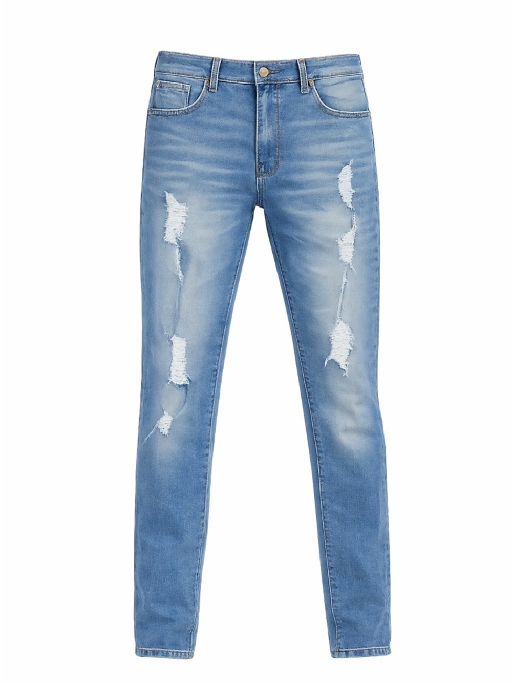 HUNGSON Men's Blue Slim Fit Jeans Stretch Destroyed Ripped Skinny Jeans Size L